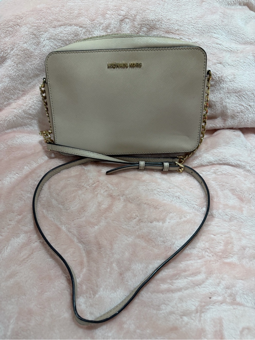 Michael Kors Beige Crossbody Bag with Gold Chain
